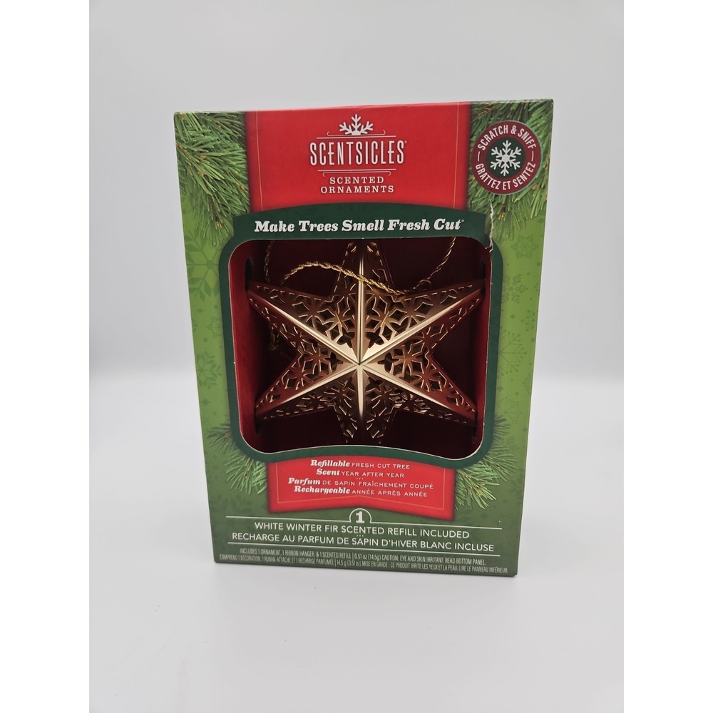 Scentsicles Gold Metal Star Indoor Ornament White Winter Fir 1 Star 1 Refill New